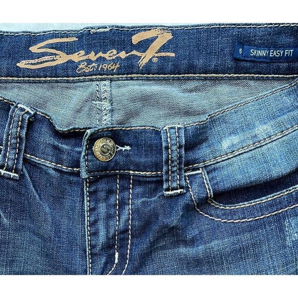 Seven7 Skinny Easy Fit Jeans with Embellished Embroidered Back Pockets, Size 6 - Picture 11 of 13